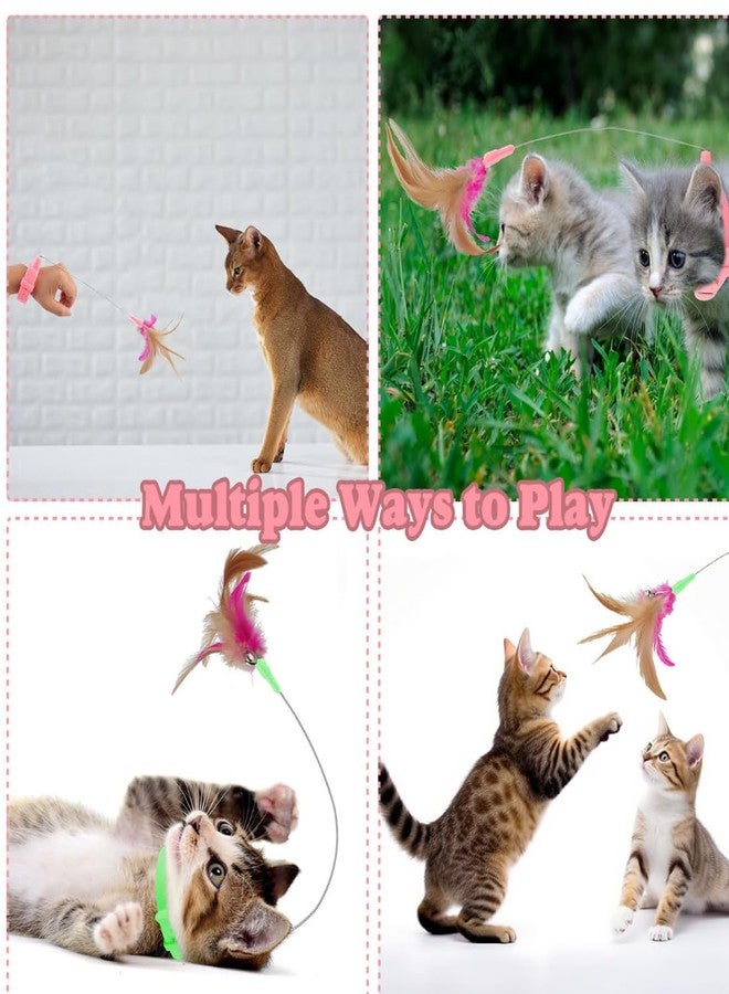 PET FUN لعبة عصا الإثارة التفاعلية للقطط من بيت فن - عصا ريش متعددة الألوان مع طوق رقبة قابل للتعديل وجرس وقضيب مرن لتمرين ولعب القطط في الأماكن المغلقة، (عبوة من قطعة واحدة) - Image 3